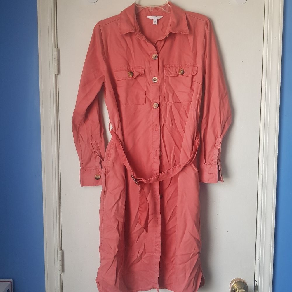 Time & Tru Midi Length Utility Shirt Dress